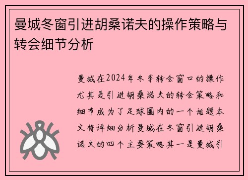 曼城冬窗引进胡桑诺夫的操作策略与转会细节分析