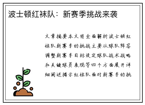 波士顿红袜队:新赛季挑战来袭 波士顿红袜队:新赛季挑战来袭